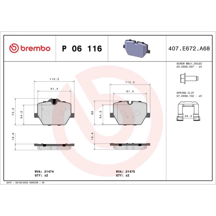 P06116_2.JPG Kit pastiglie freno, Freno a disco P 06 116 BREMBO per BMW TOYOTA