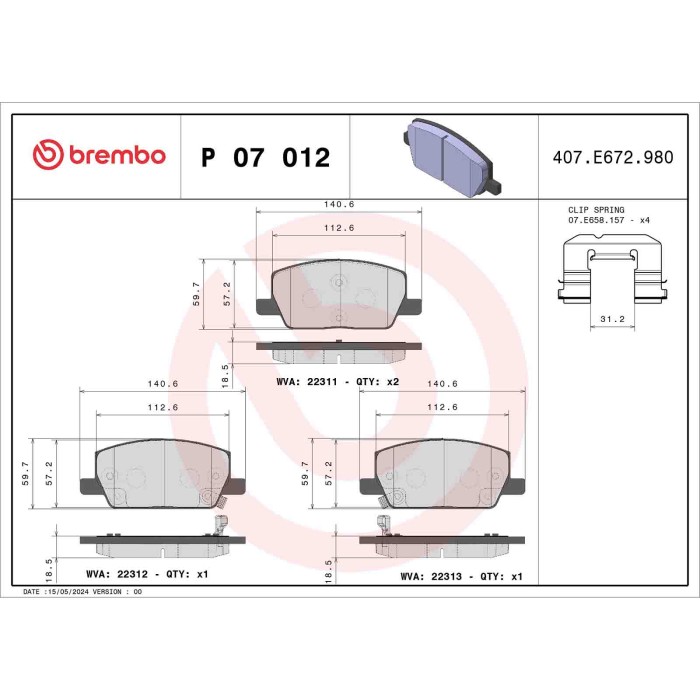 P07012_2.JPG Kit pastiglie freno, Freno a disco P 07 012 BREMBO per OPEL