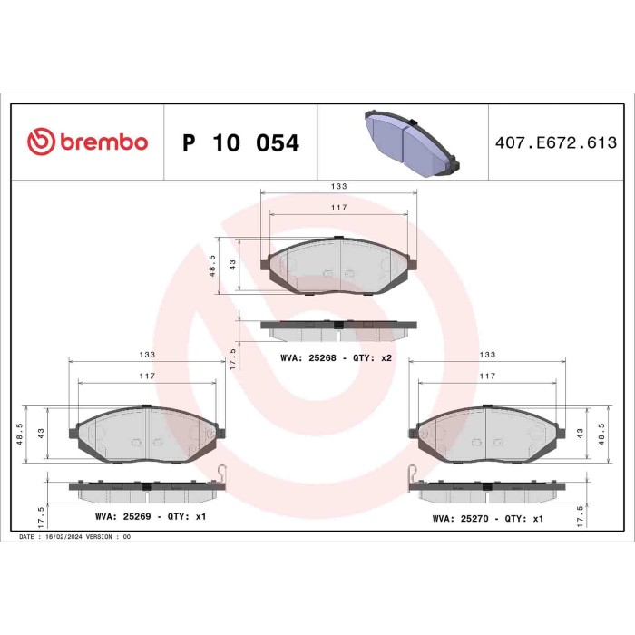 P10054_2.JPG Kit pastiglie freno, Freno a disco P 10 054 BREMBO per CHEVROLET