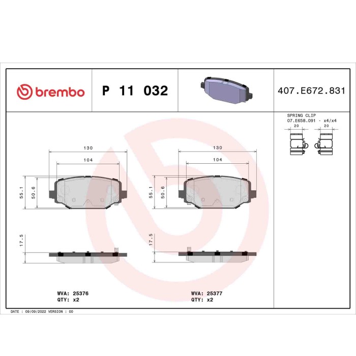 P11032_2.JPG Kit pastiglie freno, Freno a disco P 11 032 BREMBO per VW FIAT CHRYSLER LANCIA