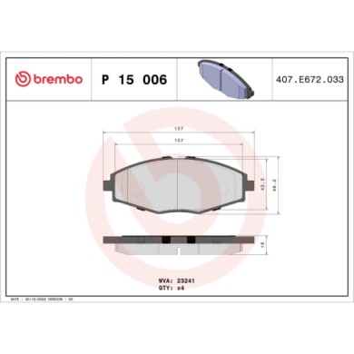 P15006_2.JPG Kit pastiglie freno, Freno a disco P 15 006 BREMBO per CHEVROLET DAEWOO