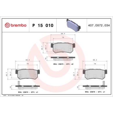 P15010_2.JPG Kit pastiglie freno, Freno a disco P 15 010 BREMBO per DAEWOO SSANGYONG