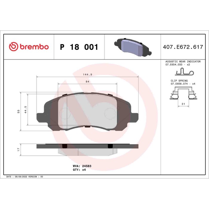 P18001_2.JPG Kit pastiglie freno, Freno a disco P 18 001 BREMBO per JEEP MITSUBISHI CHRYSLER