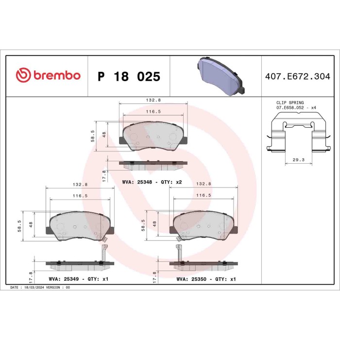 P18025_2.JPG Kit pastiglie freno, Freno a disco P 18 025 BREMBO per HYUNDAI KIA