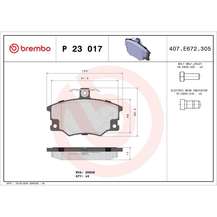 P23017_2.JPG Kit pastiglie freno, Freno a disco P 23 017 BREMBO per FIAT ALFA ROMEO LANCIA