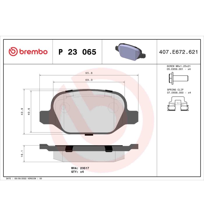 P23065_2.JPG Kit pastiglie freno, Freno a disco P 23 065 BREMBO per FIAT ALFA ROMEO LANCIA
