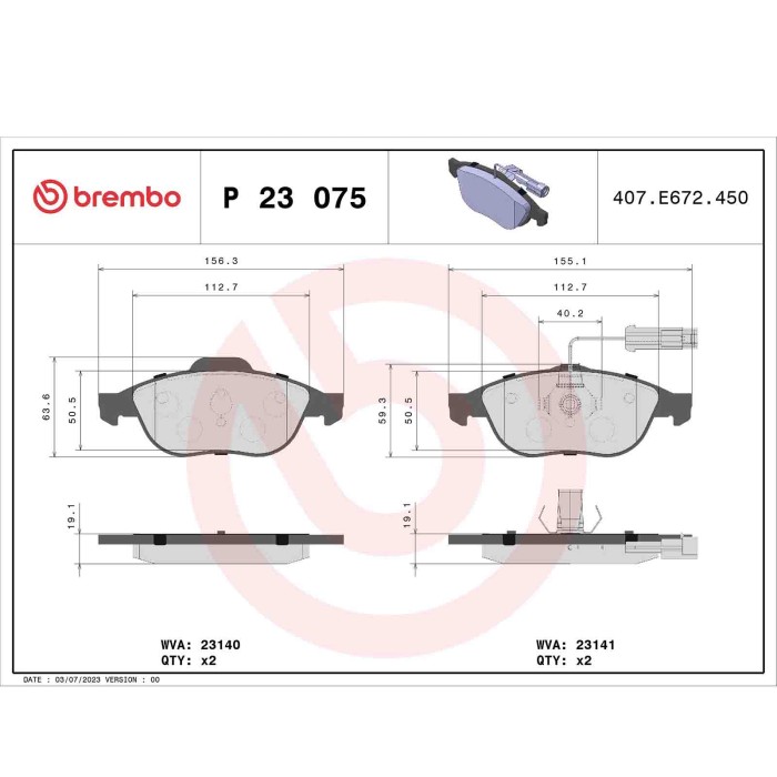 P23075_2.JPG Kit pastiglie freno, Freno a disco P 23 075 BREMBO per FIAT ALFA ROMEO LANCIA