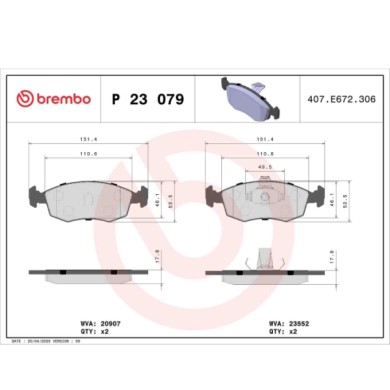 P23079_2.JPG Kit pastiglie freno, Freno a disco P 23 079 BREMBO per FIAT