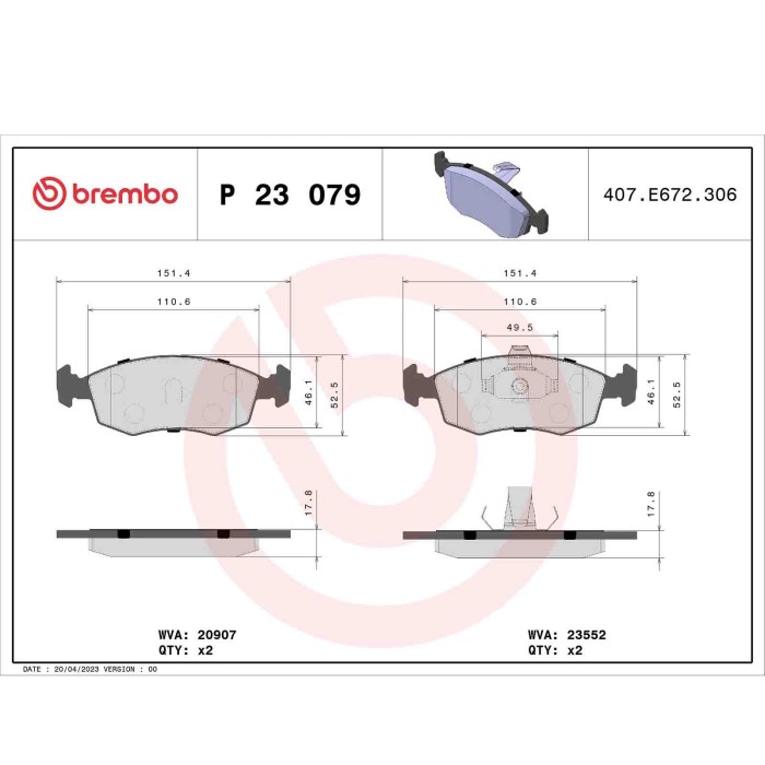 P23079_2.JPG Kit pastiglie freno, Freno a disco P 23 079 BREMBO per FIAT