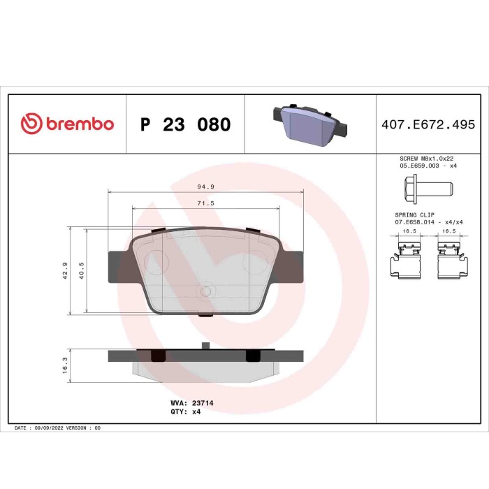 P23080_2.JPG Kit pastiglie freno, Freno a disco P 23 080 BREMBO per FIAT ALFA ROMEO LANCIA