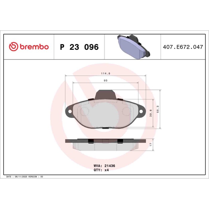 P23096_2.JPG Kit pastiglie freno, Freno a disco P 23 096 BREMBO per FIAT LANCIA