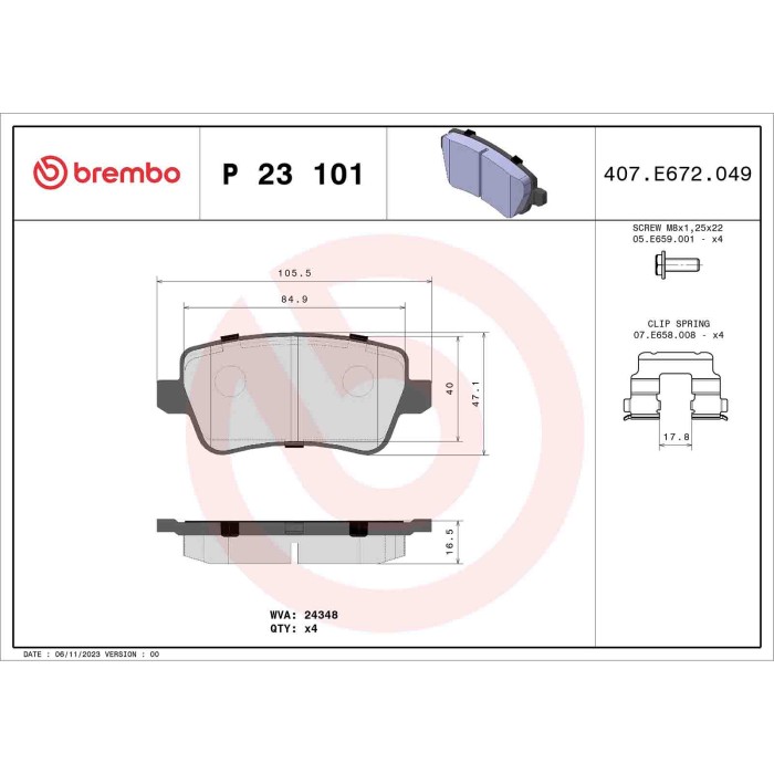 P23101_2.JPG Kit pastiglie freno, Freno a disco P 23 101 BREMBO per FIAT
