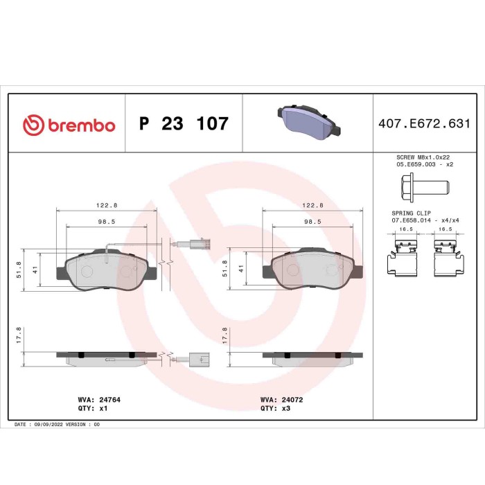 P23107_2.JPG Kit pastiglie freno, Freno a disco P 23 107 BREMBO per FORD FIAT