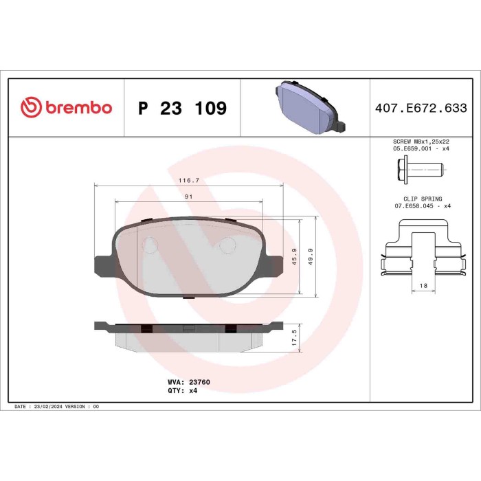 P23109_2.JPG Kit pastiglie freno, Freno a disco P 23 109 BREMBO per ALFA ROMEO LANCIA