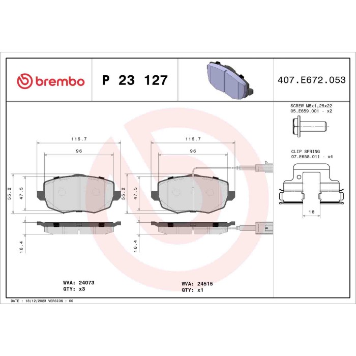P23127_2.JPG Kit pastiglie freno, Freno a disco P 23 127 BREMBO per LANCIA