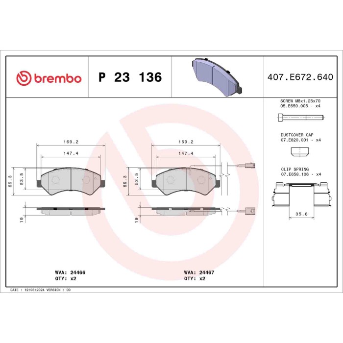 P23136_2.JPG Kit pastiglie freno, Freno a disco P 23 136 BREMBO per PEUGEOT CITROEN OPEL FIAT