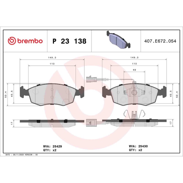 P23138_2.JPG Kit pastiglie freno, Freno a disco P 23 138 BREMBO per FIAT