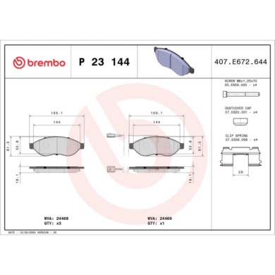 P23144_2.JPG Kit pastiglie freno, Freno a disco P 23 144 BREMBO per PEUGEOT CITROEN OPEL FIAT