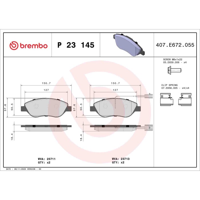 P23145_2.JPG Kit pastiglie freno, Freno a disco P 23 145 BREMBO per FIAT ALFA ROMEO LANCIA