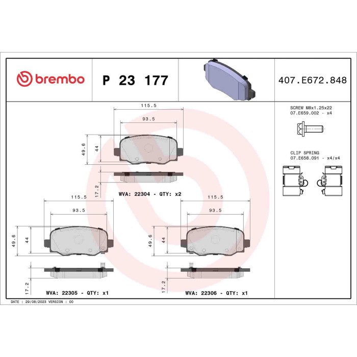 P23177_2.JPG Kit pastiglie freno, Freno a disco P 23 177 BREMBO per FIAT JEEP ALFA ROMEO
