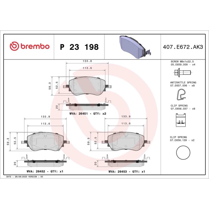 P23198_2.JPG Kit pastiglie freno, Freno a disco P 23 198 BREMBO per FIAT