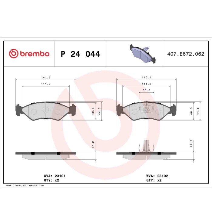 P24044_2.JPG Kit pastiglie freno, Freno a disco P 24 044 BREMBO per FORD MAZDA