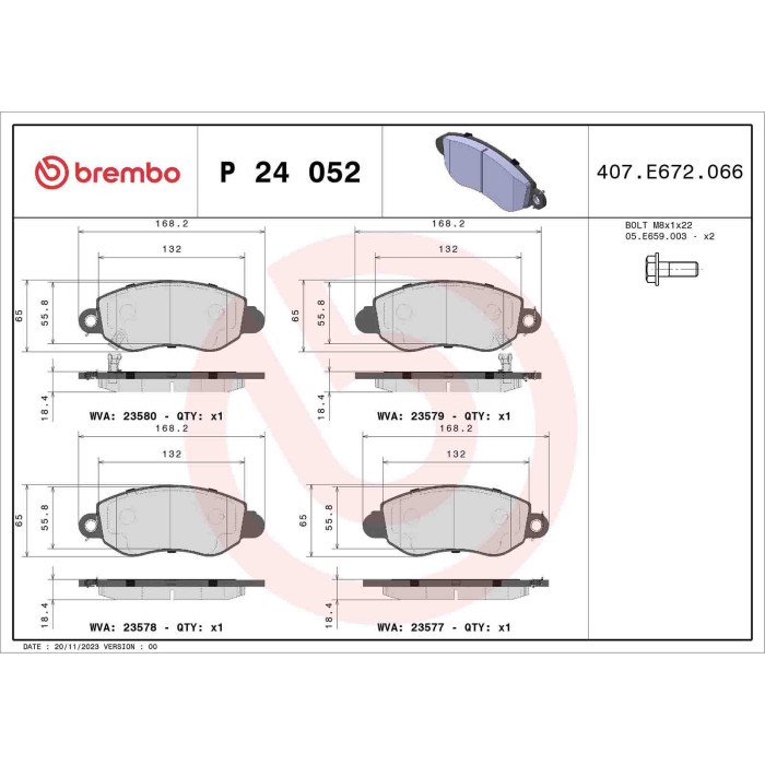 P24052_2.JPG Kit pastiglie freno, Freno a disco P 24 052 BREMBO per FORD