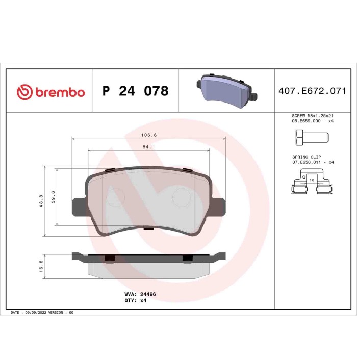 P24078_2.JPG Kit pastiglie freno, Freno a disco P 24 078 BREMBO per FORD VOLVO LAND ROVER