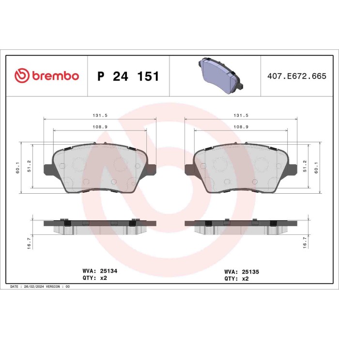 P24151_2.JPG Kit pastiglie freno, Freno a disco P 24 151 BREMBO per FORD