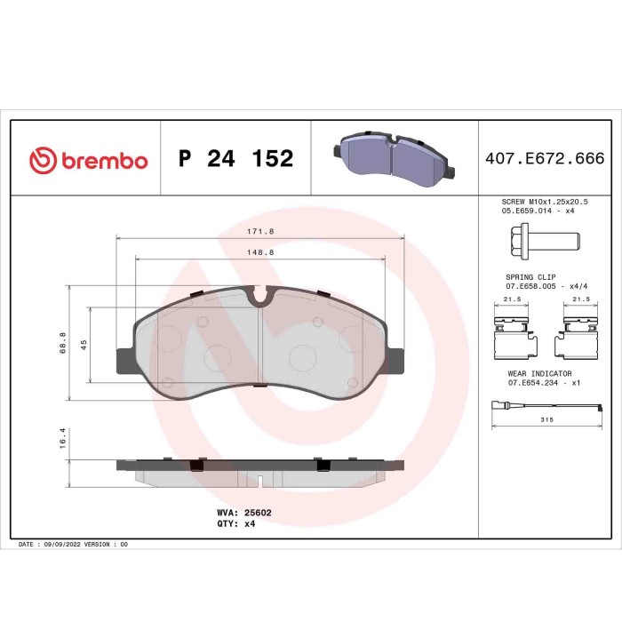 P24152_2.JPG Kit pastiglie freno, Freno a disco P 24 152 BREMBO per FORD