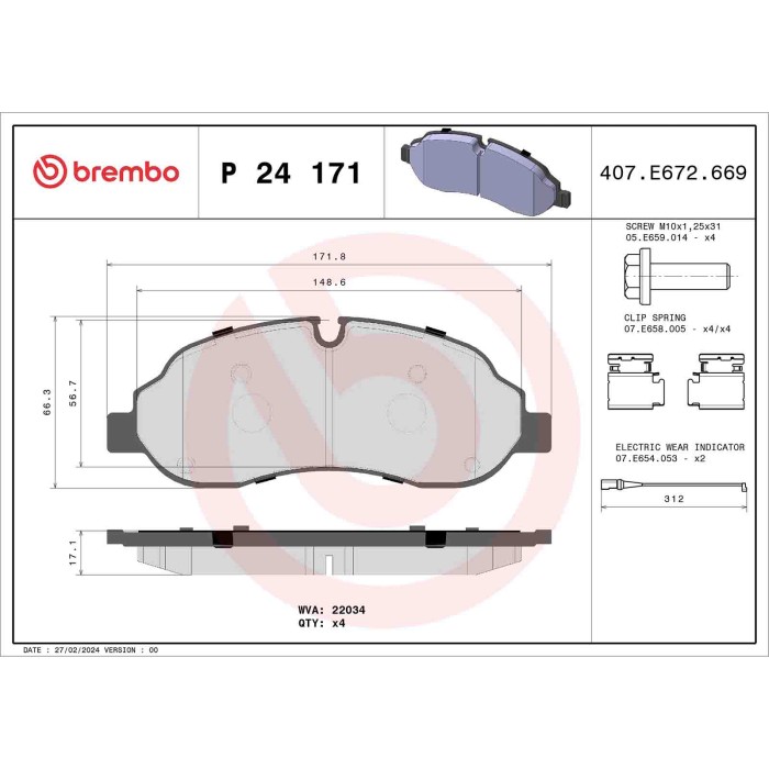 P24171_2.JPG Kit pastiglie freno, Freno a disco P 24 171 BREMBO per FORD