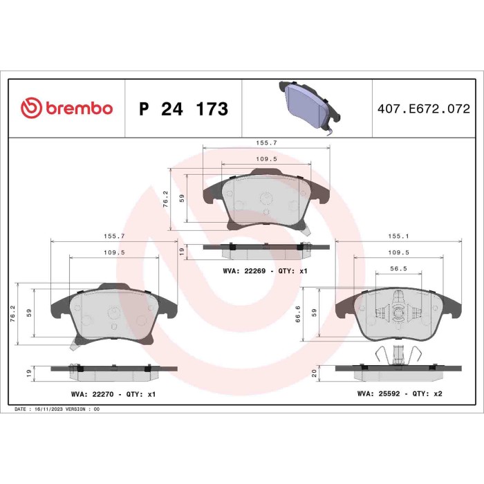 P24173_2.JPG Kit pastiglie freno, Freno a disco P 24 173 BREMBO per FORD