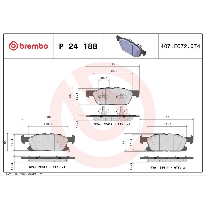 P24188_2.JPG Kit pastiglie freno, Freno a disco P 24 188 BREMBO per FORD
