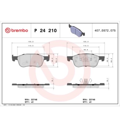 P24210_2.JPG Kit pastiglie freno, Freno a disco P 24 210 BREMBO per FORD