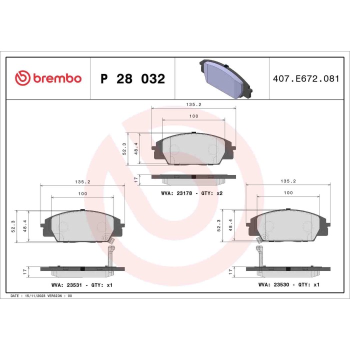 P28032_2.JPG Kit pastiglie freno, Freno a disco P 28 032 BREMBO per HONDA