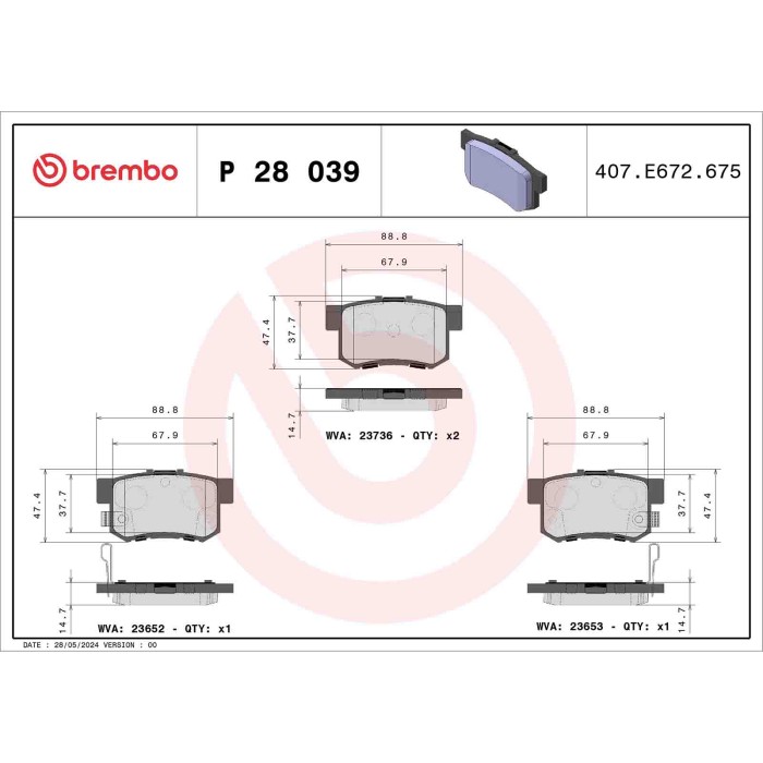 P28039_2.JPG Kit pastiglie freno, Freno a disco P 28 039 BREMBO per HONDA