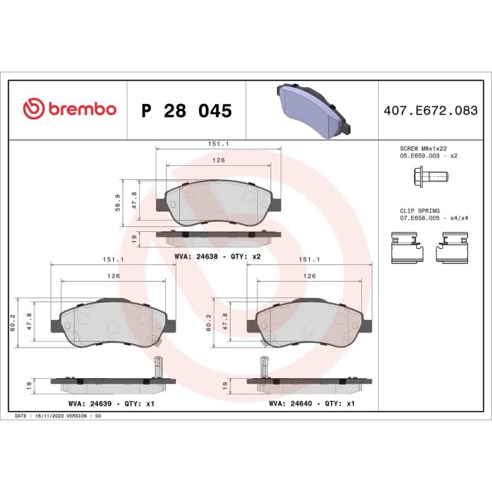 P28045_2.JPG Kit pastiglie freno, Freno a disco P 28 045 BREMBO per HONDA
