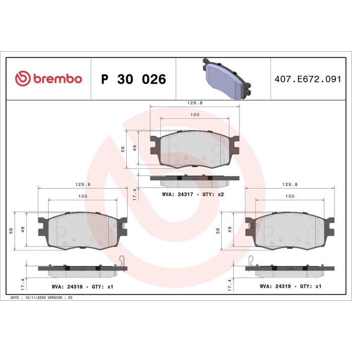 P30026_2.JPG Kit pastiglie freno, Freno a disco P 30 026 BREMBO per HYUNDAI KIA
