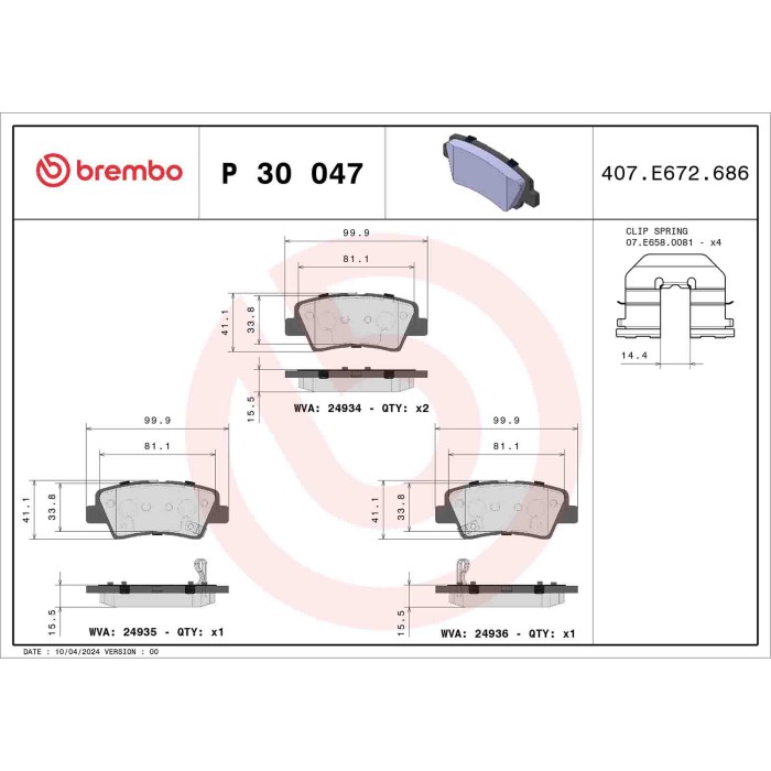 P30047_2.JPG Kit pastiglie freno, Freno a disco P 30 047 BREMBO per HYUNDAI KIA SSANGYONG