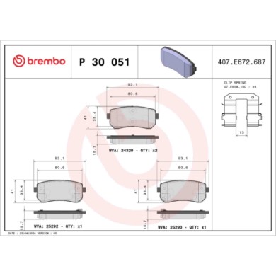 P30051_2.JPG Kit pastiglie freno, Freno a disco P 30 051 BREMBO per HYUNDAI KIA