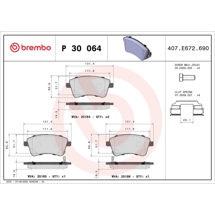 P30064_2.JPG Kit pastiglie freno, Freno a disco P 30 064 BREMBO per KIA