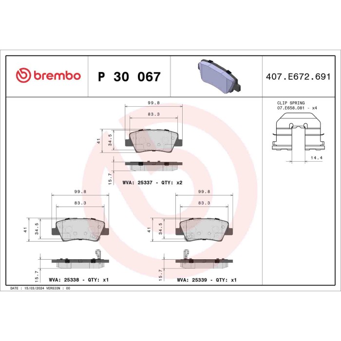 P30067_2.JPG Kit pastiglie freno, Freno a disco P 30 067 BREMBO per HYUNDAI KIA SSANGYONG