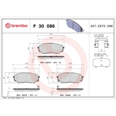 P30086_2.JPG Kit pastiglie freno, Freno a disco P 30 086 BREMBO per HYUNDAI KIA