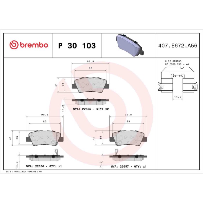 P30103_2.JPG Kit pastiglie freno, Freno a disco P 30 103 BREMBO per HYUNDAI KIA