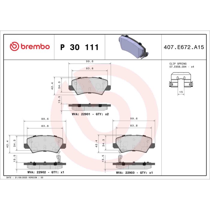 P30111_2.JPG Kit pastiglie freno, Freno a disco P 30 111 BREMBO per KIA