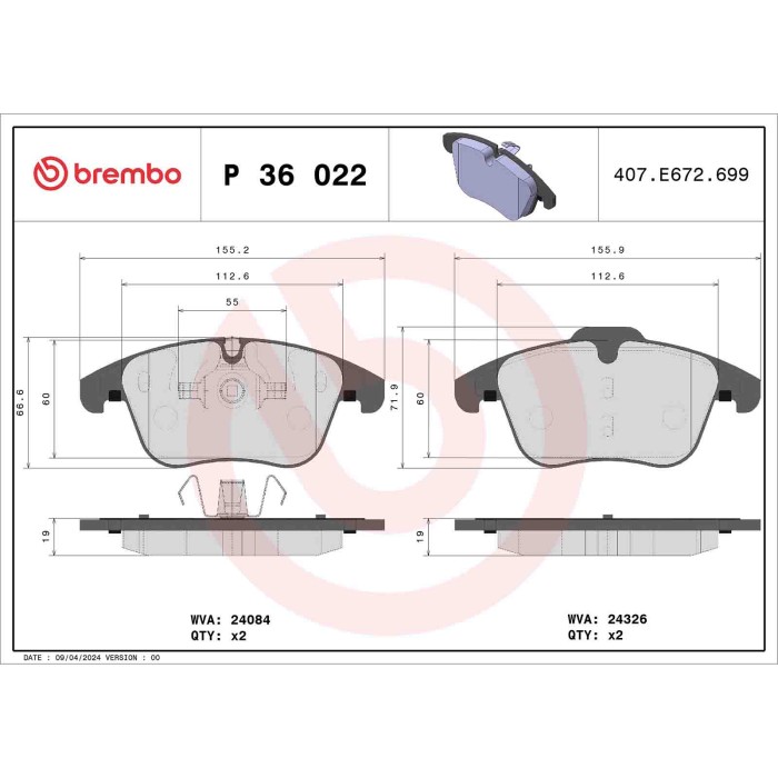 P36022_2.JPG Kit pastiglie freno, Freno a disco P 36 022 BREMBO per JAGUAR MG DAIMLER