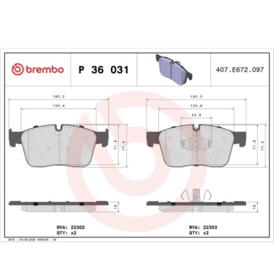 P36031_2.JPG Kit pastiglie freno, Freno a disco P 36 031 BREMBO per LAND ROVER JAGUAR