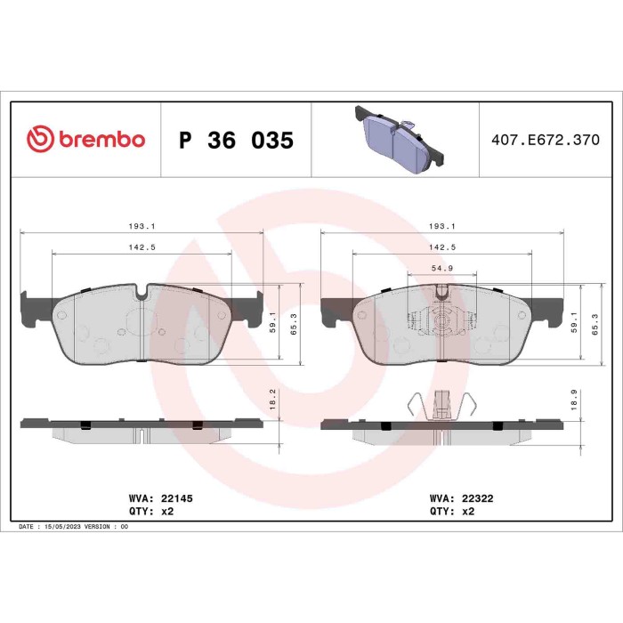 P36035_2.JPG Kit pastiglie freno, Freno a disco P 36 035 BREMBO per LAND ROVER JAGUAR