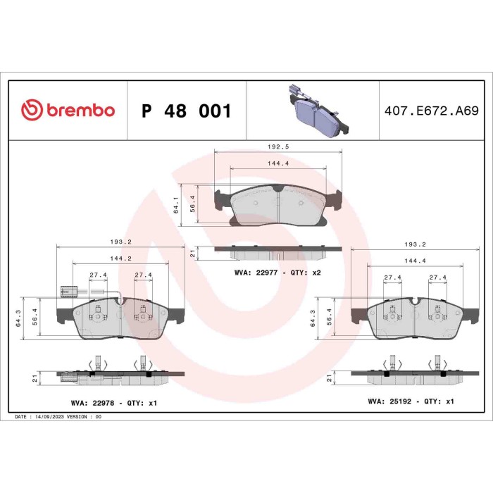P48001_2.JPG Kit pastiglie freno, Freno a disco P 48 001 BREMBO per MASERATI