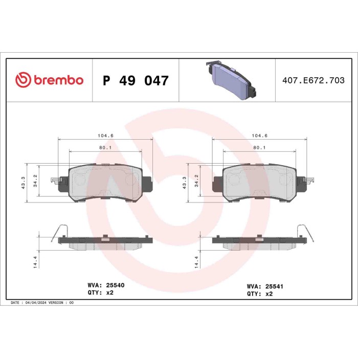 P49047_2.JPG Kit pastiglie freno, Freno a disco P 49 047 BREMBO per MAZDA